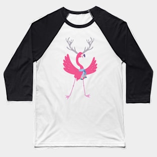 Funny Christmas Flamingo Reindeer Antlers Baseball T-Shirt